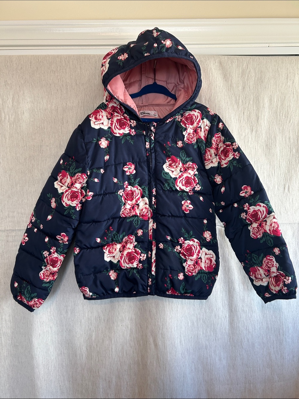 Epic Threads Navy Floral Hooded Puffer Jacket
